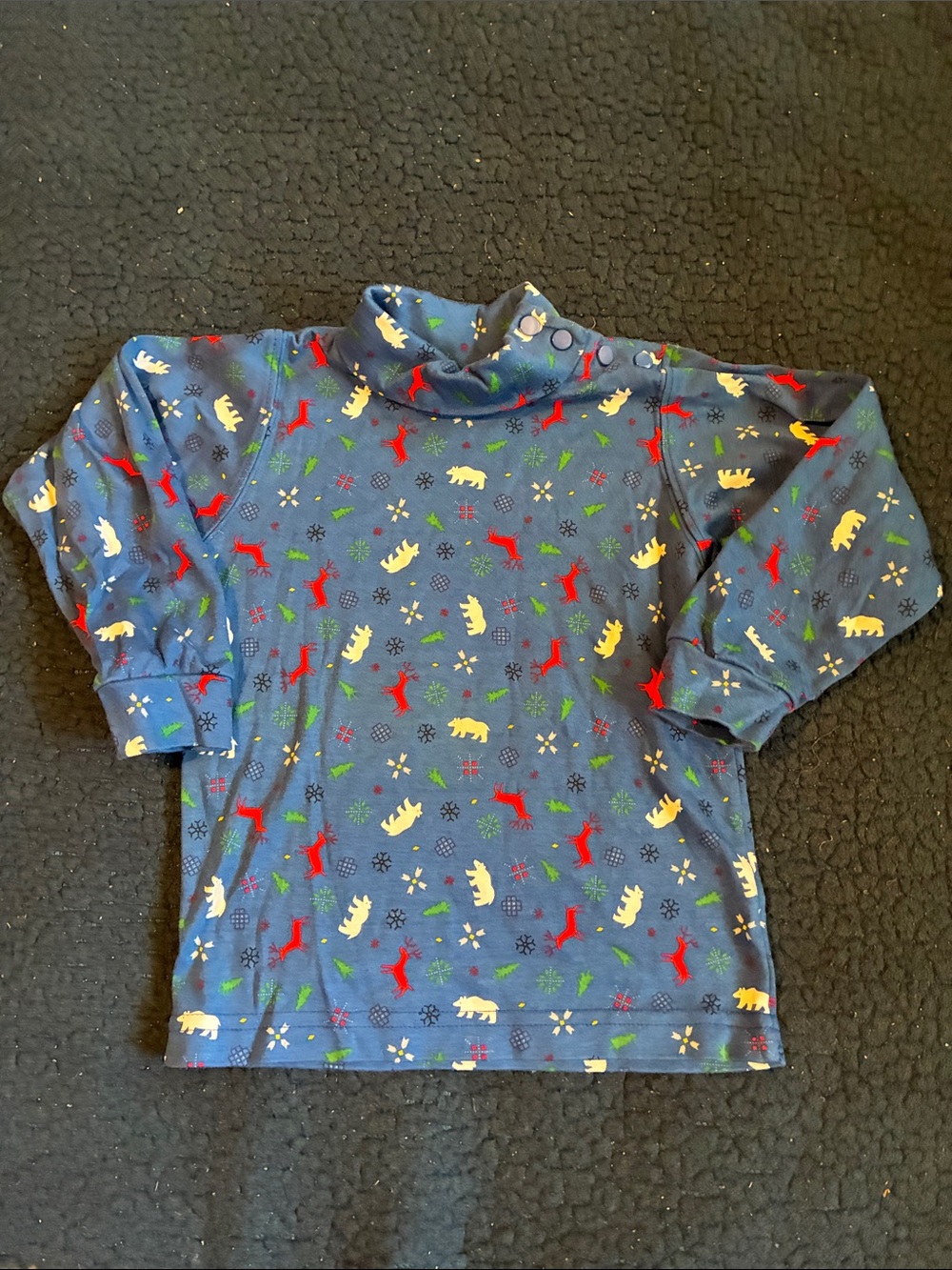 Vintage Hanna Andersson Blue Long Sleeve Holiday Animal Print Tee